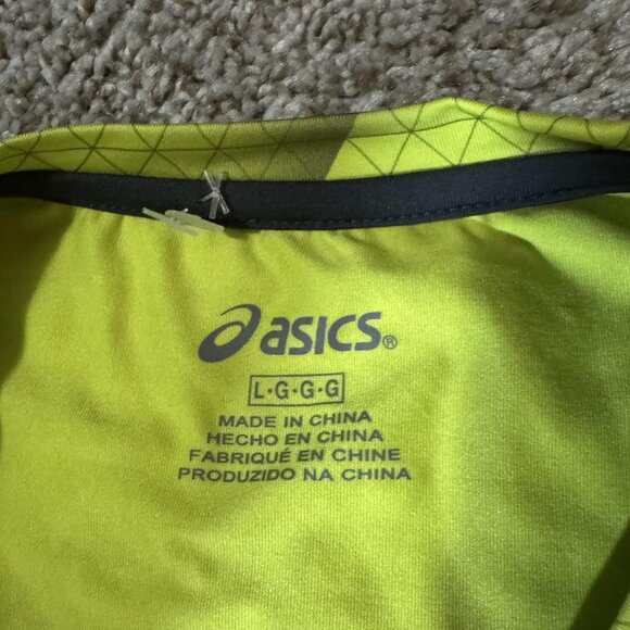 Asics Shirt Mens Large Neon Yellow Geometric Running Short Sleeve Mesh Athletic - Picture 4 of 8